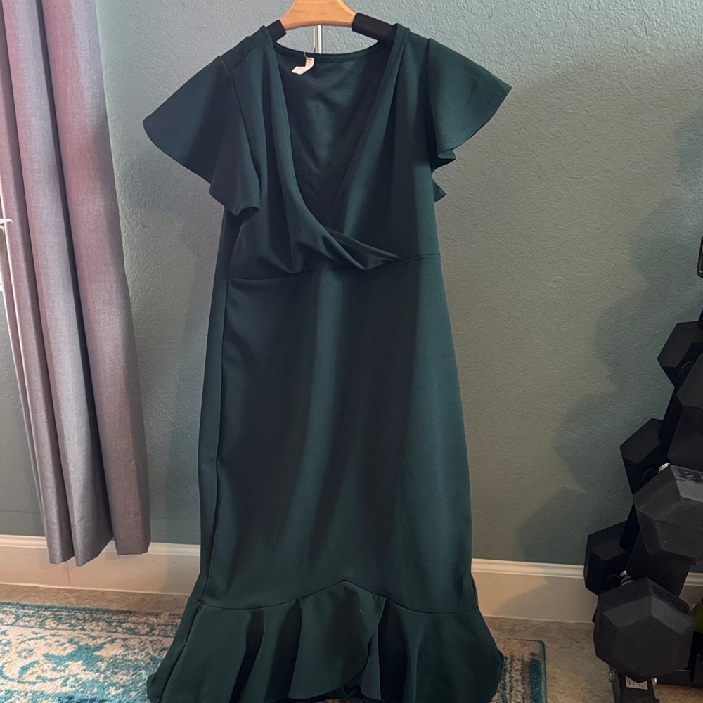 Pinkblush Dark Green Maxi Dress with Ruffle Hem